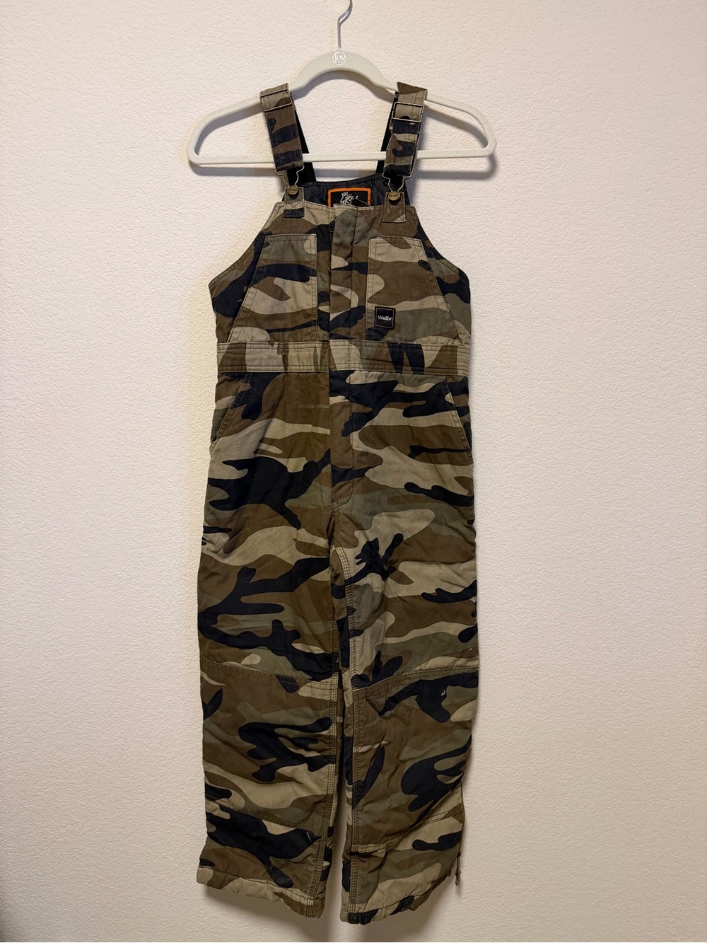 Walls Kids Camo Bib Overalls in Olive and Black